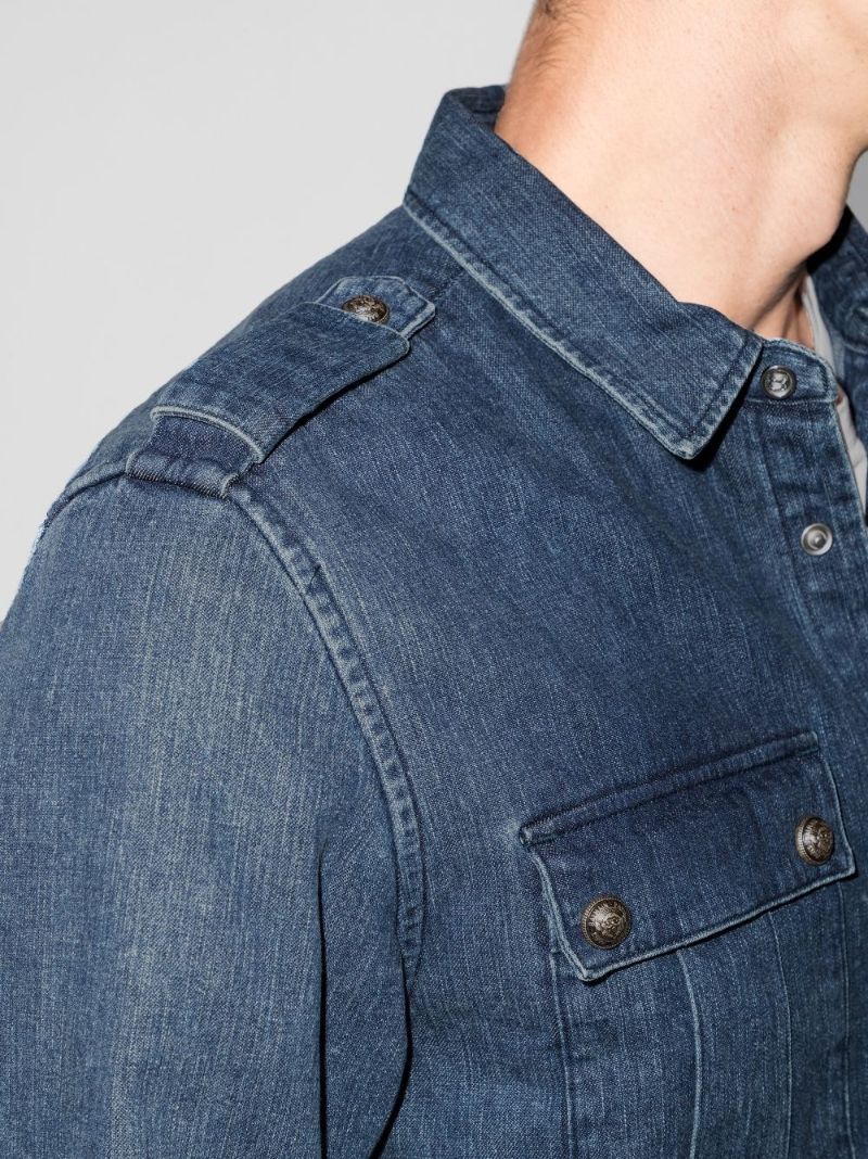 Embossed Raw Hem Denim Shirt