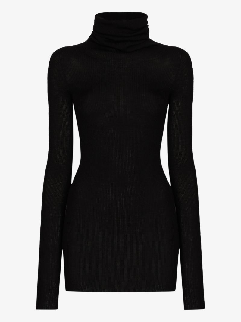 Ribbed High Neck Wool Sweater