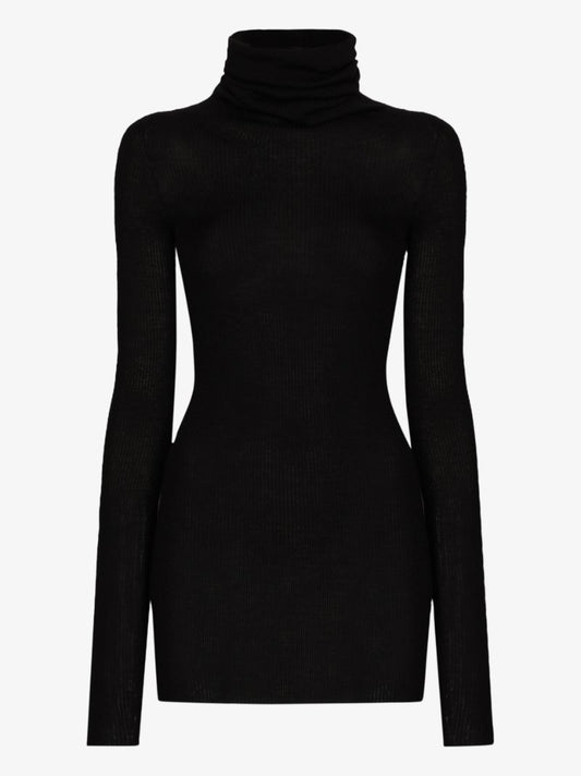 Ribbed High Neck Wool Sweater