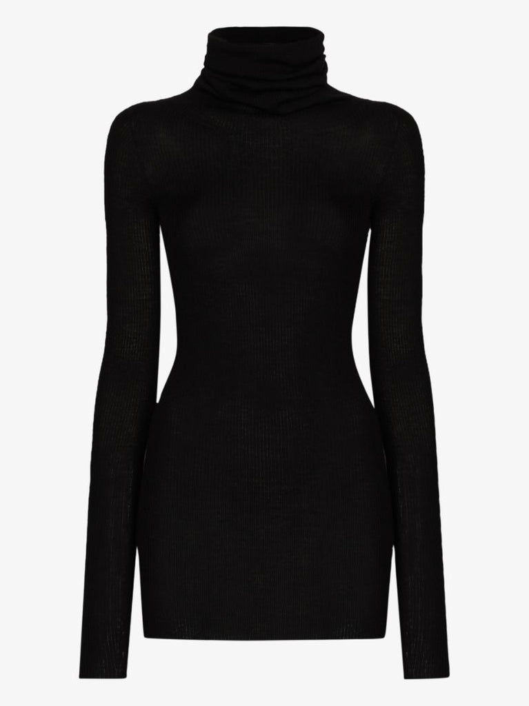 Ribbed High Neck Wool Sweater