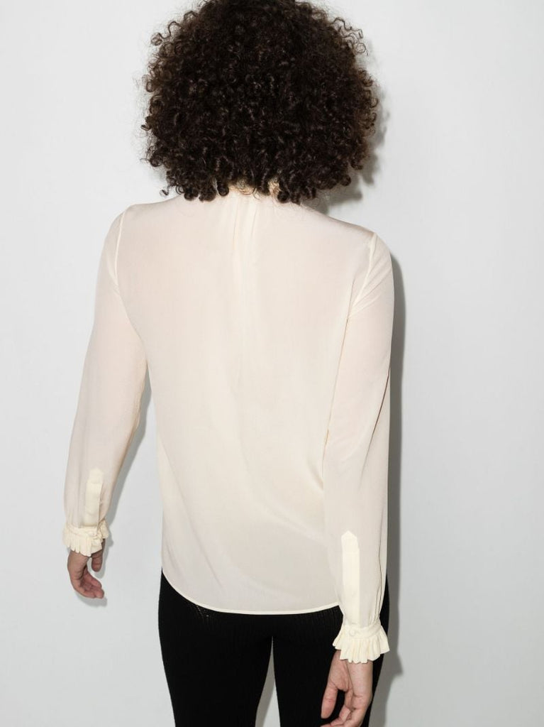Cream Tie Neck Silk Blouse