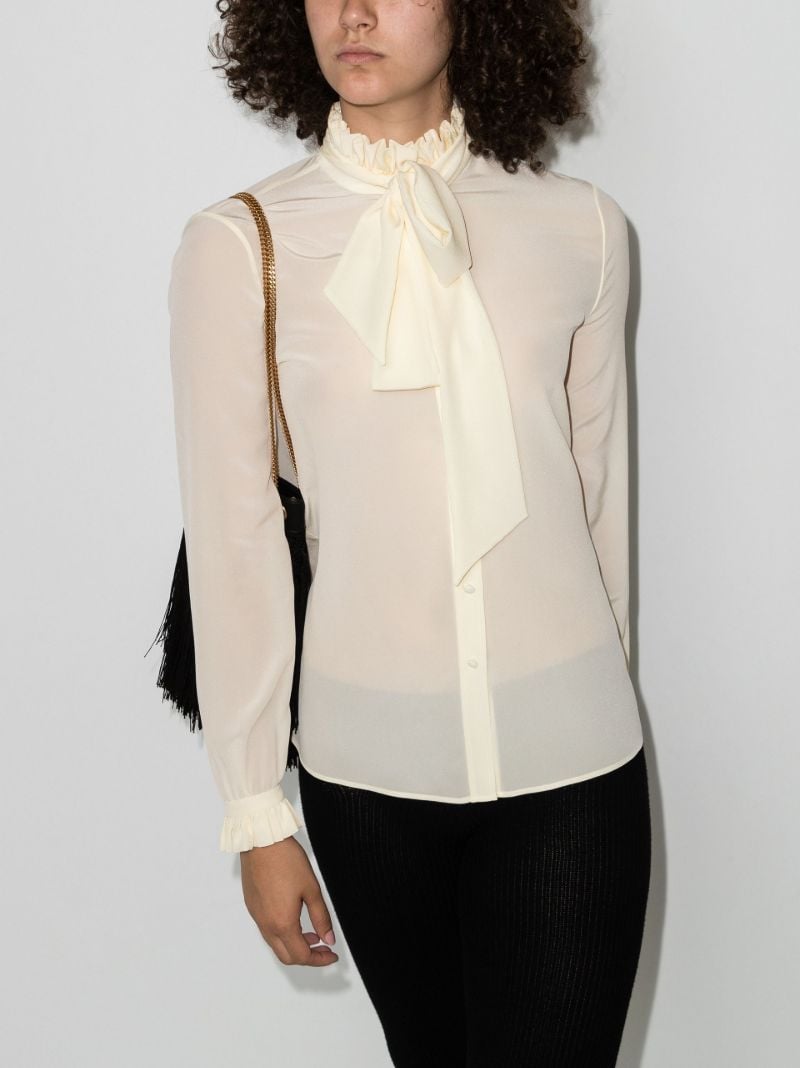 Cream Tie Neck Silk Blouse