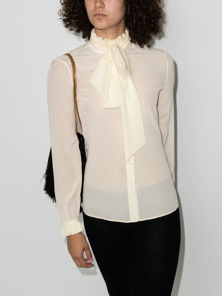 Cream Tie Neck Silk Blouse