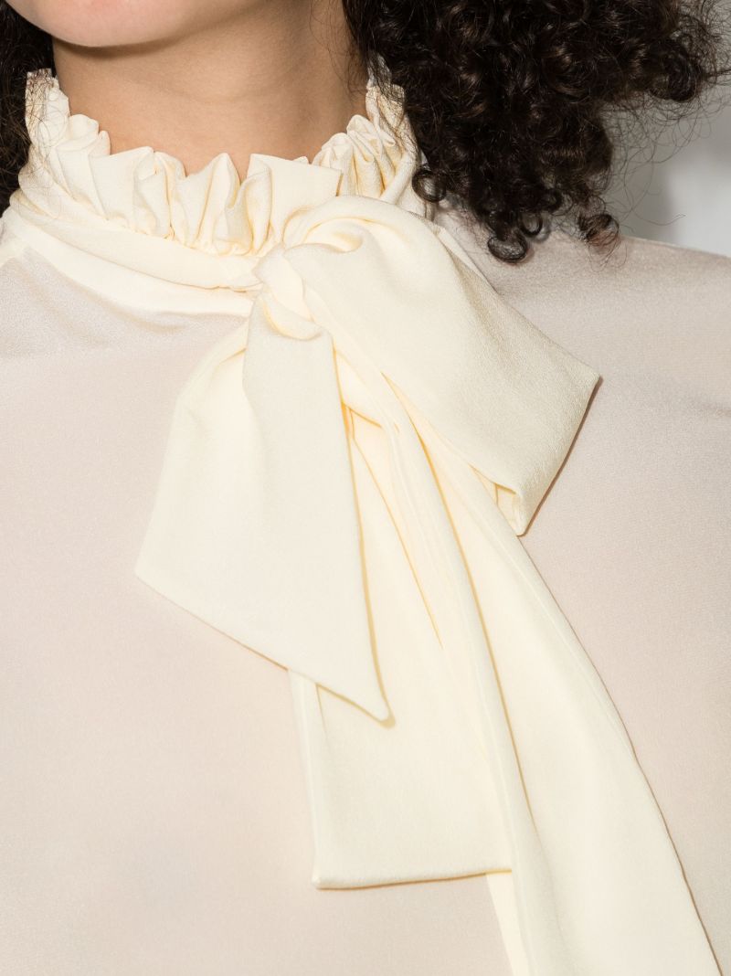 Cream Tie Neck Silk Blouse