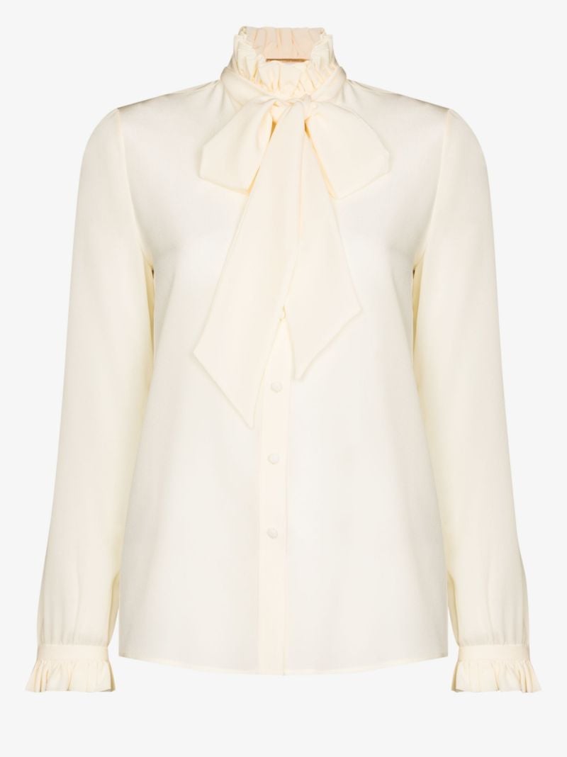 Cream Tie Neck Silk Blouse
