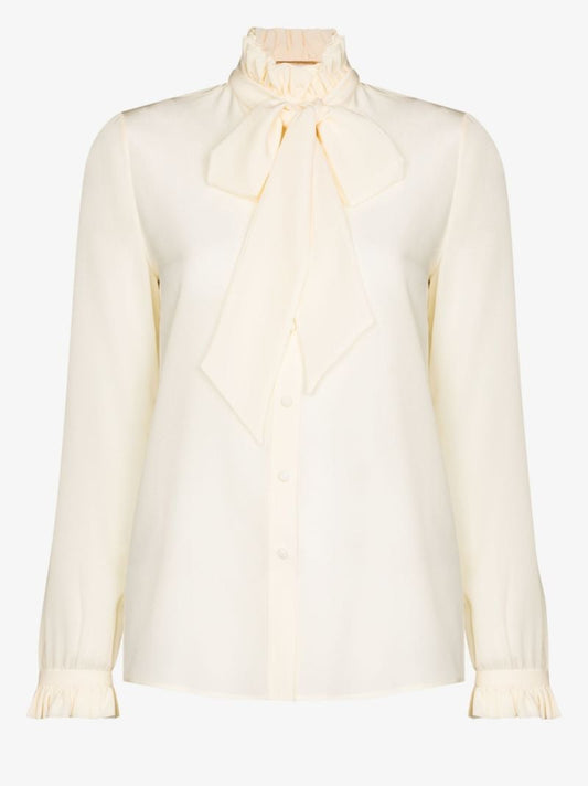 Cream Tie Neck Silk Blouse