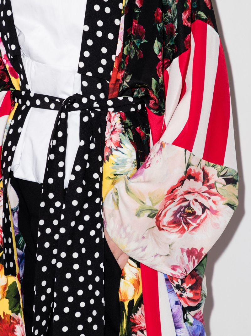 Patchwork Print Silk Kimono Dress
