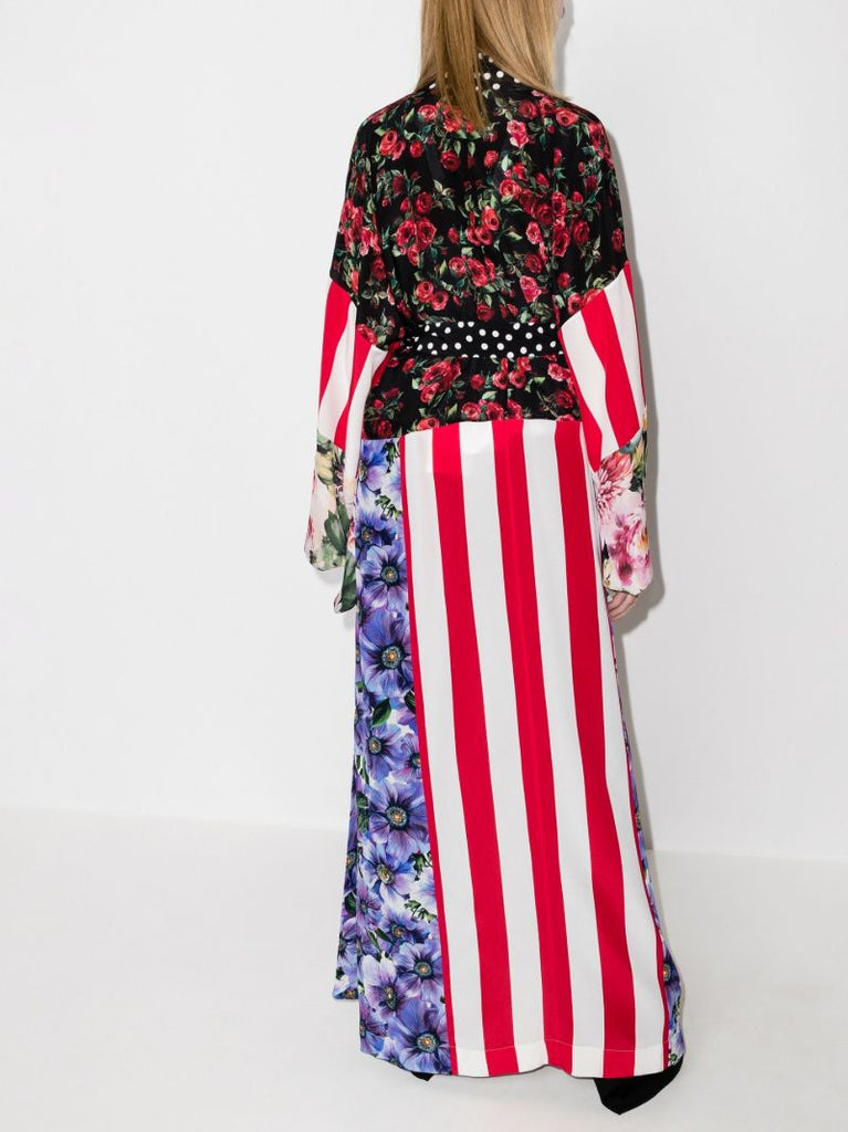 Patchwork Print Silk Kimono Dress