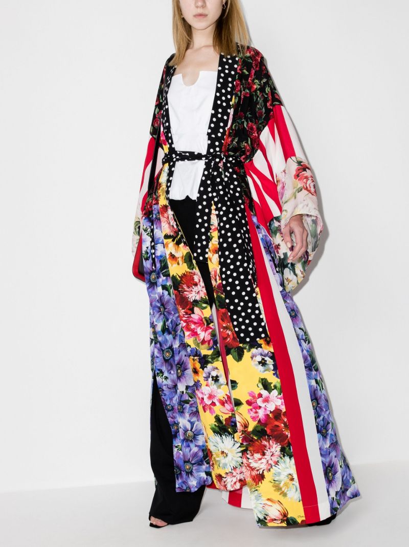 Patchwork Print Silk Kimono Dress