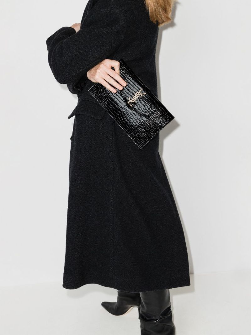 Black Uptown Mock Croc Leather Clutch Bag