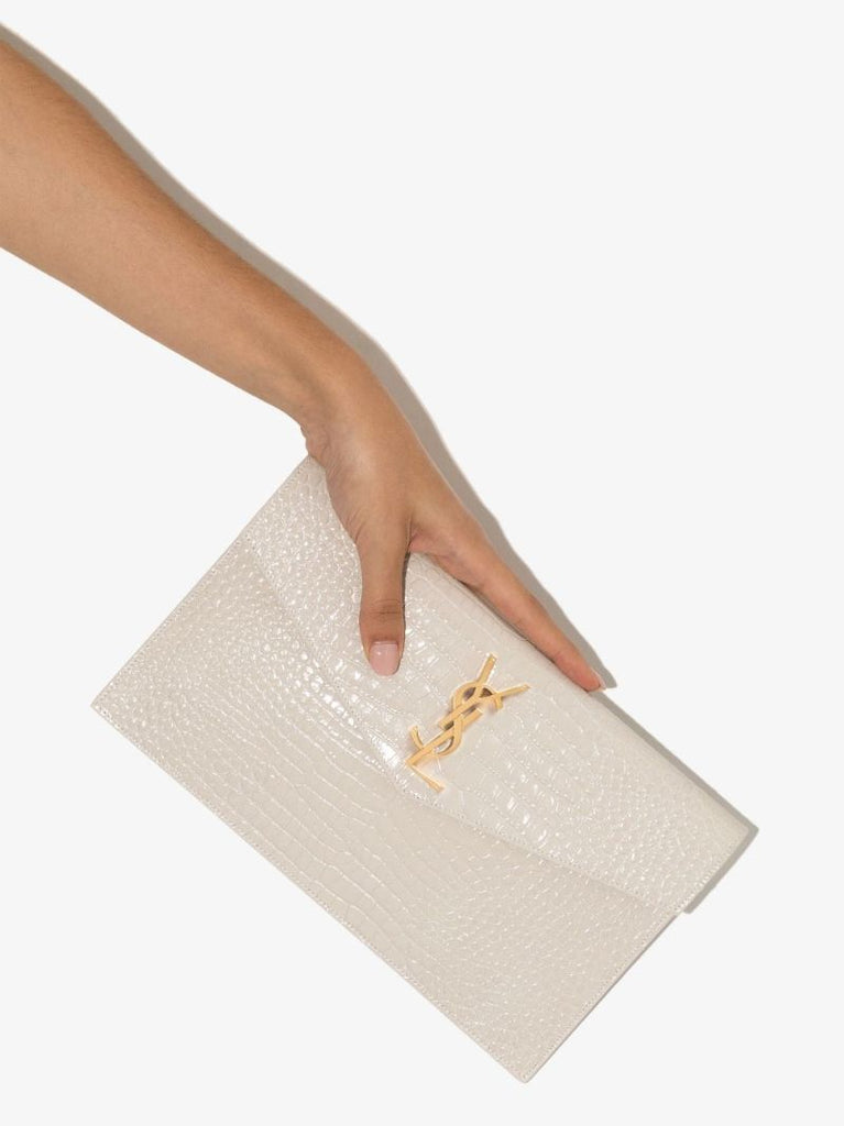 Neutral Uptown Mock Croc Leather Clutch Bag