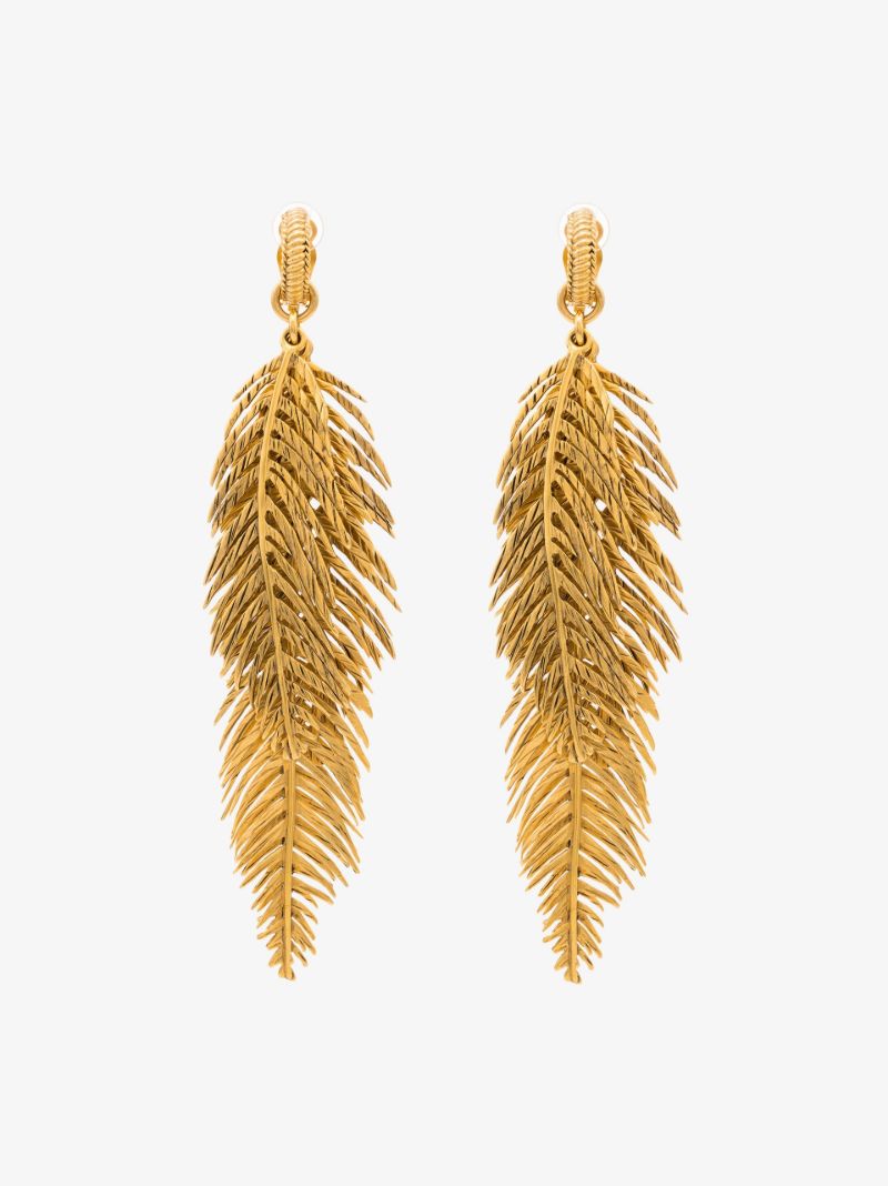 Gold Tone Palm Leaf Drop Earrings