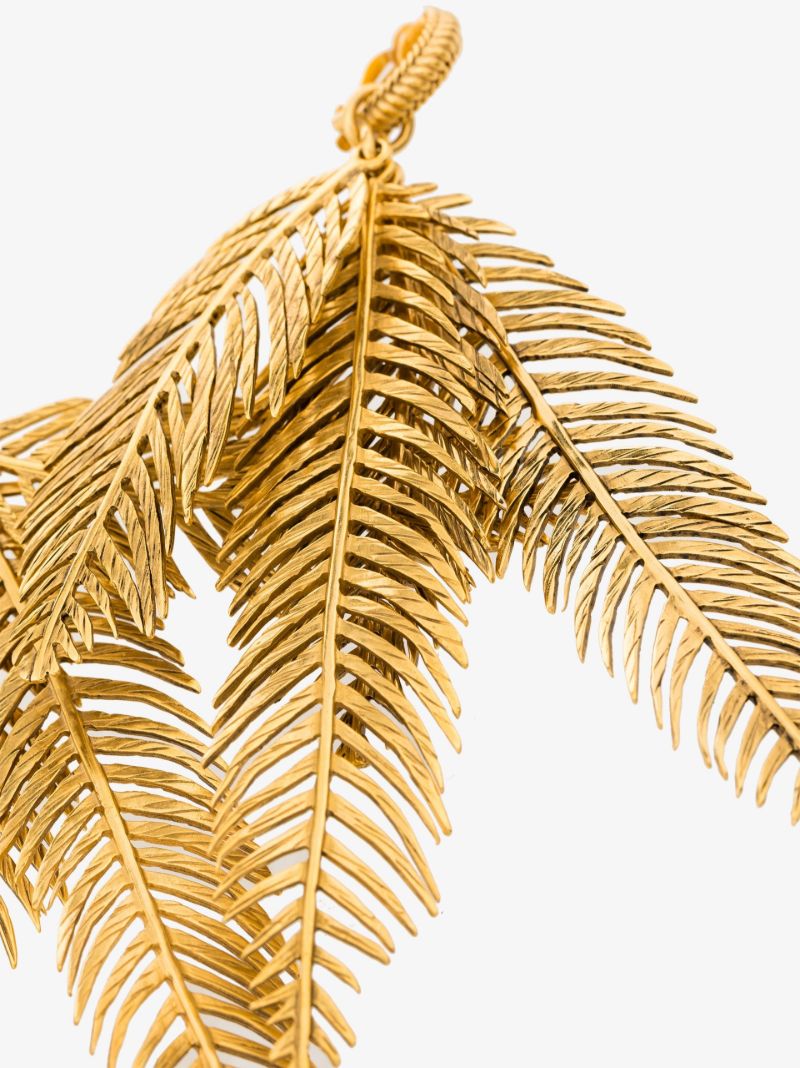 Gold Tone Palm Leaf Drop Earrings