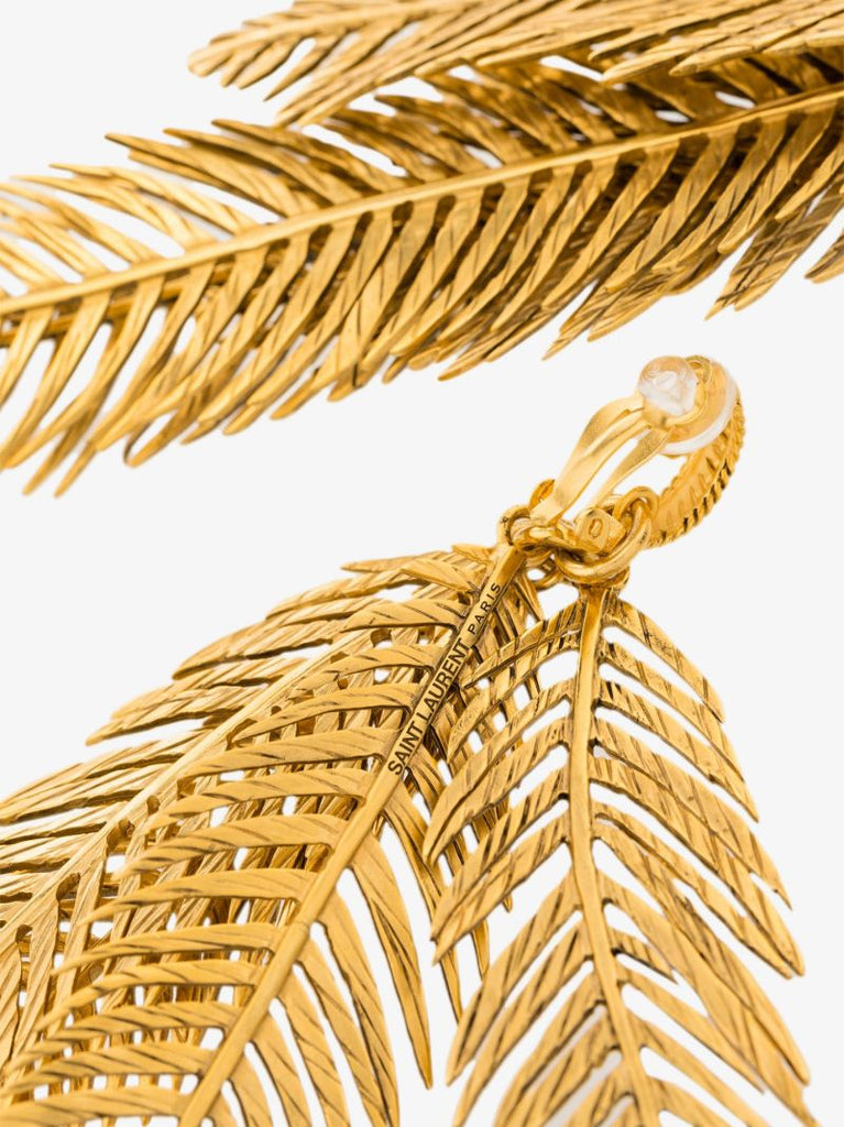 Gold Tone Palm Leaf Drop Earrings