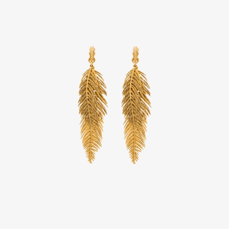Gold Tone Palm Leaf Drop Earrings