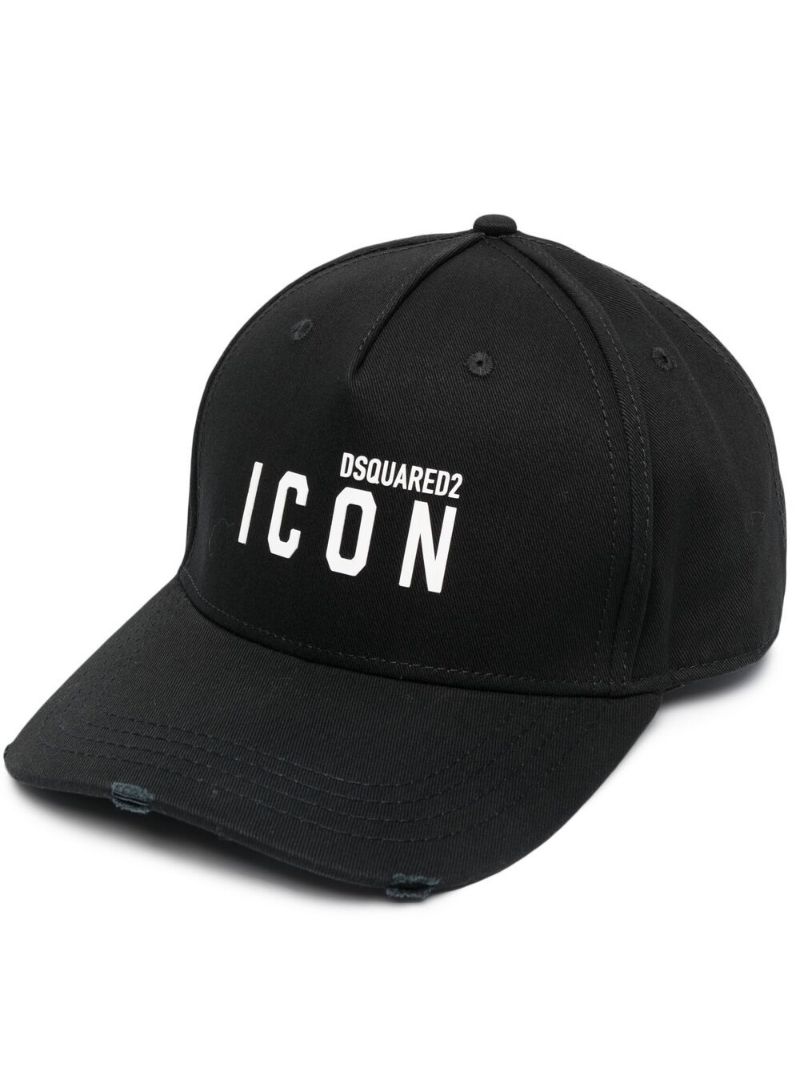 Black Logo Print Cotton Cap