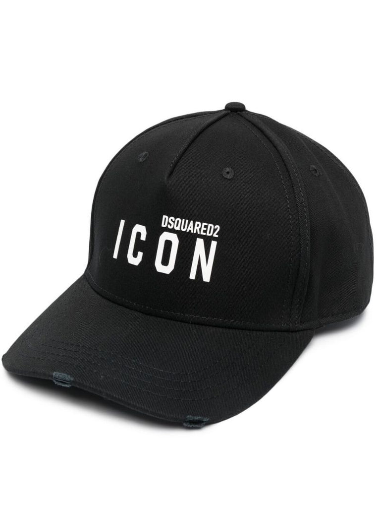 Black Logo Print Cotton Cap