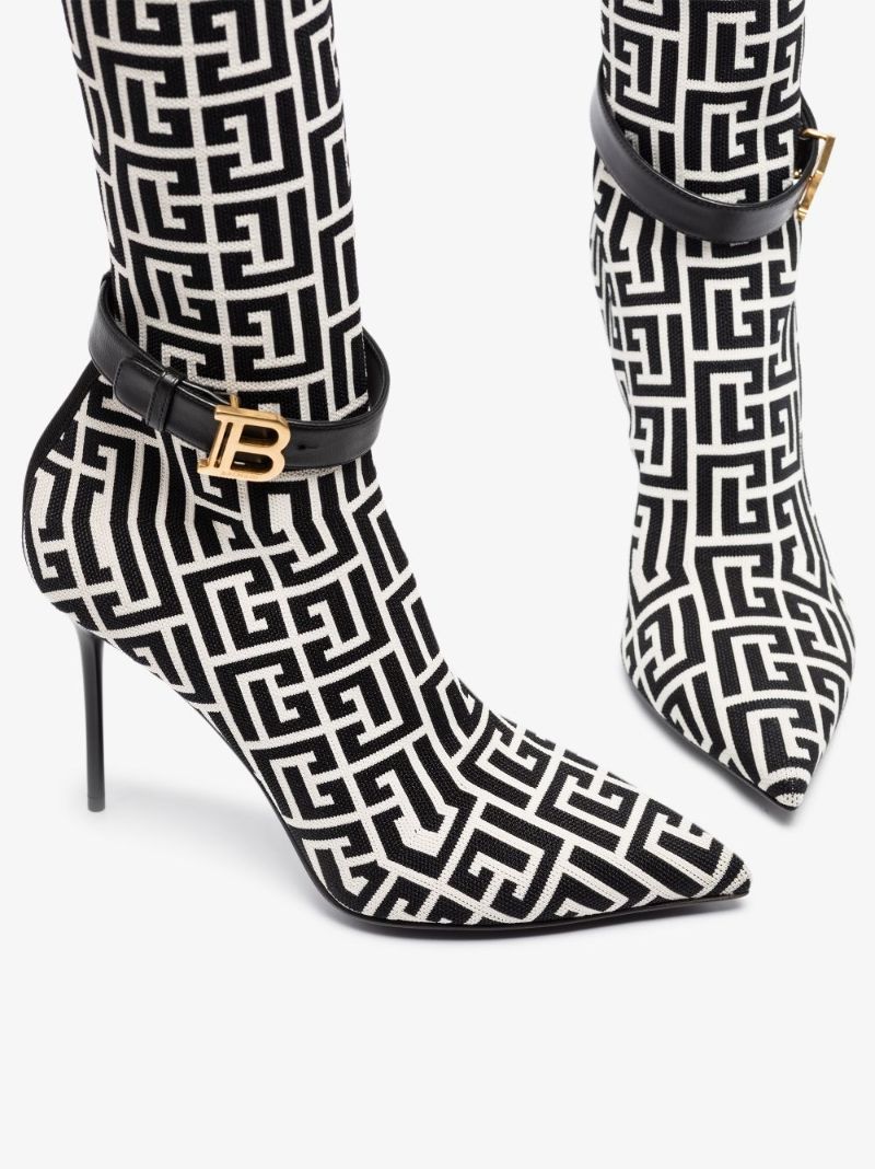 Black and White Raven Monogram Thigh-high Boots