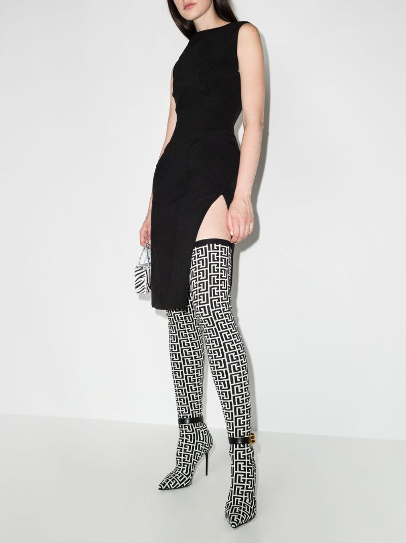 Black and White Raven Monogram Thigh-high Boots