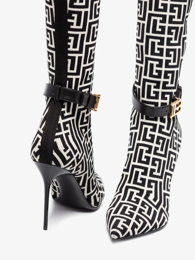 Black and White Raven Monogram Thigh-high Boots