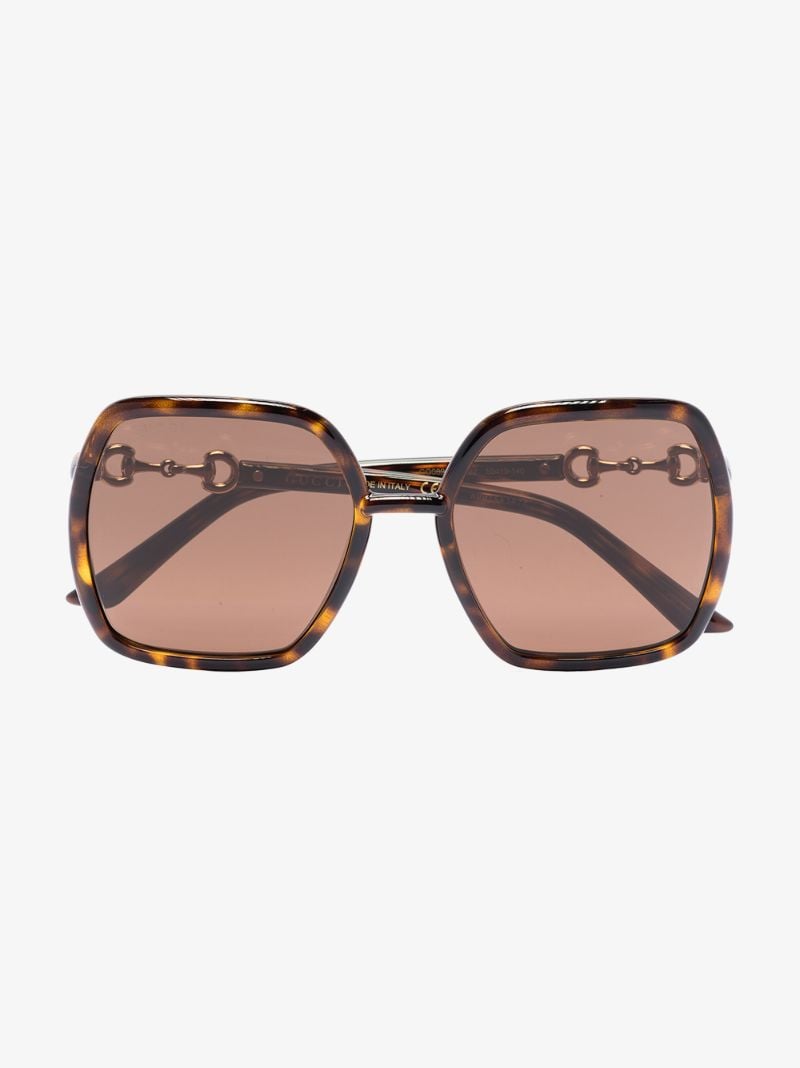 Brown Oversized Horsebit Detail Square Sunglasses