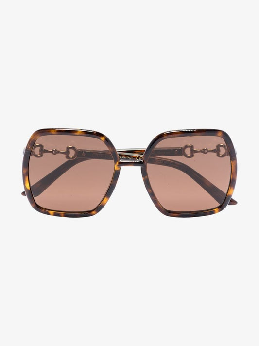 Brown Oversized Horsebit Detail Square Sunglasses