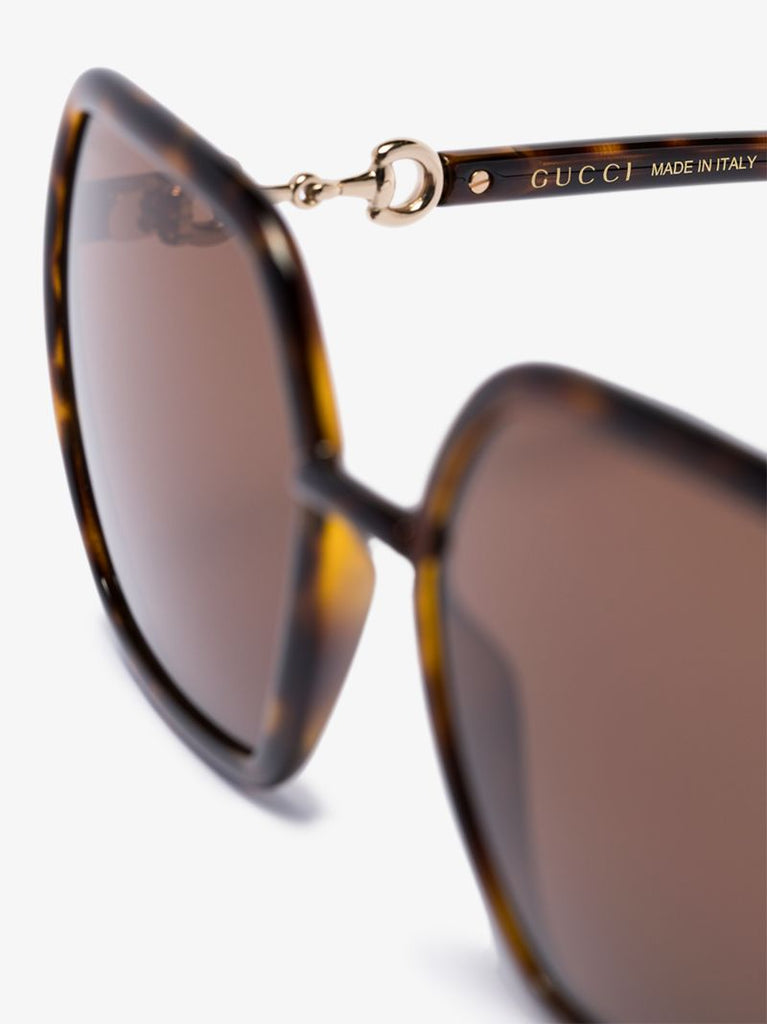 Brown Oversized Horsebit Detail Square Sunglasses