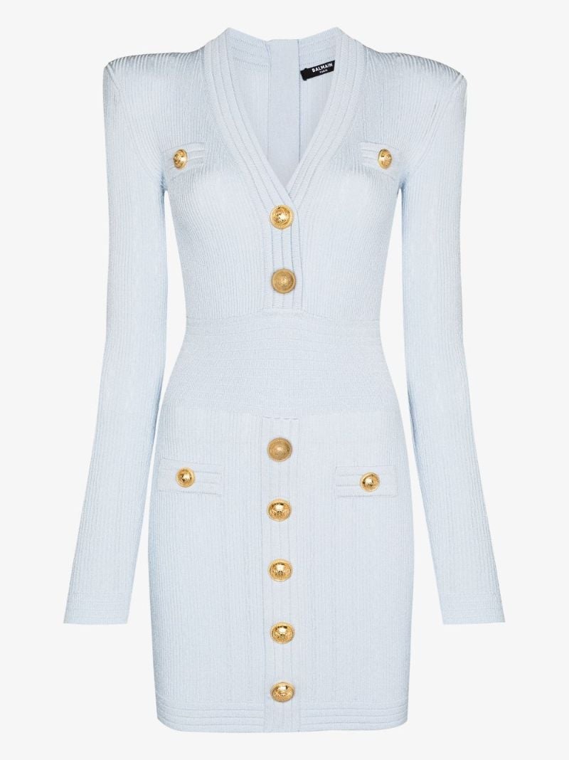 Buttoned Knitted Mini Dress