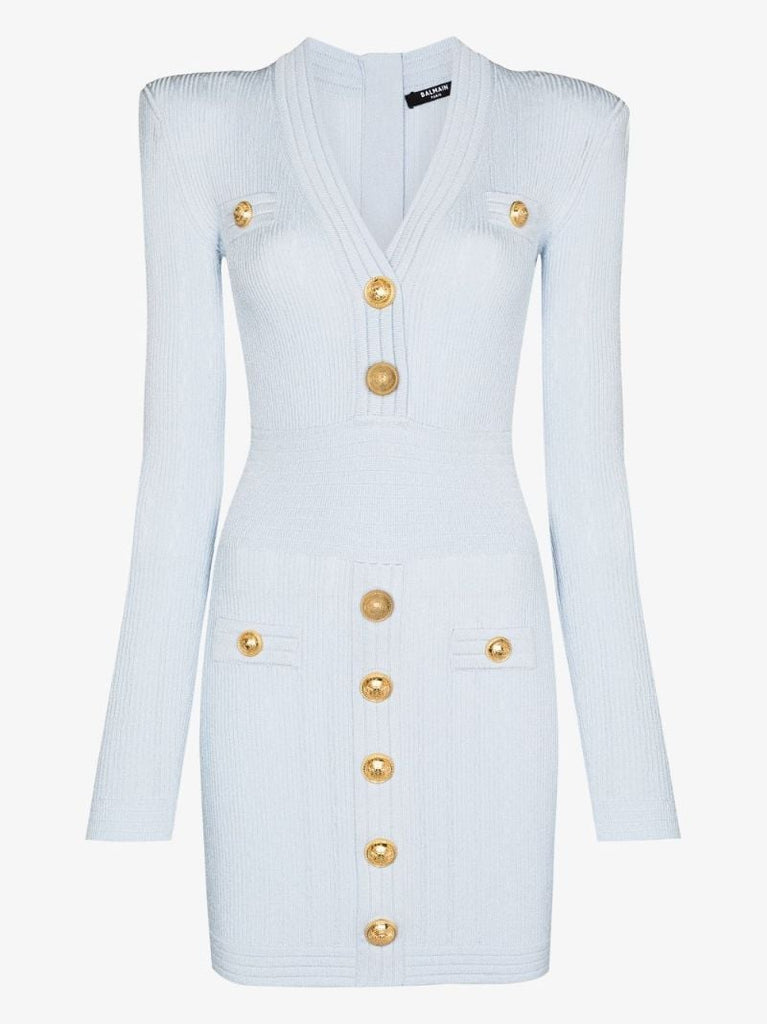 Buttoned Knitted Mini Dress