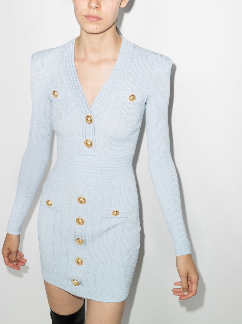 Buttoned Knitted Mini Dress