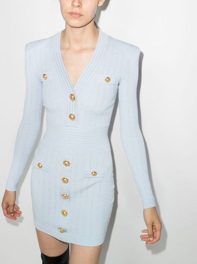 Buttoned Knitted Mini Dress