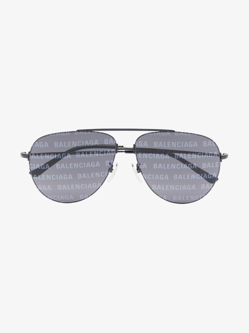 Black Logo Lens Aviator Sunglasses