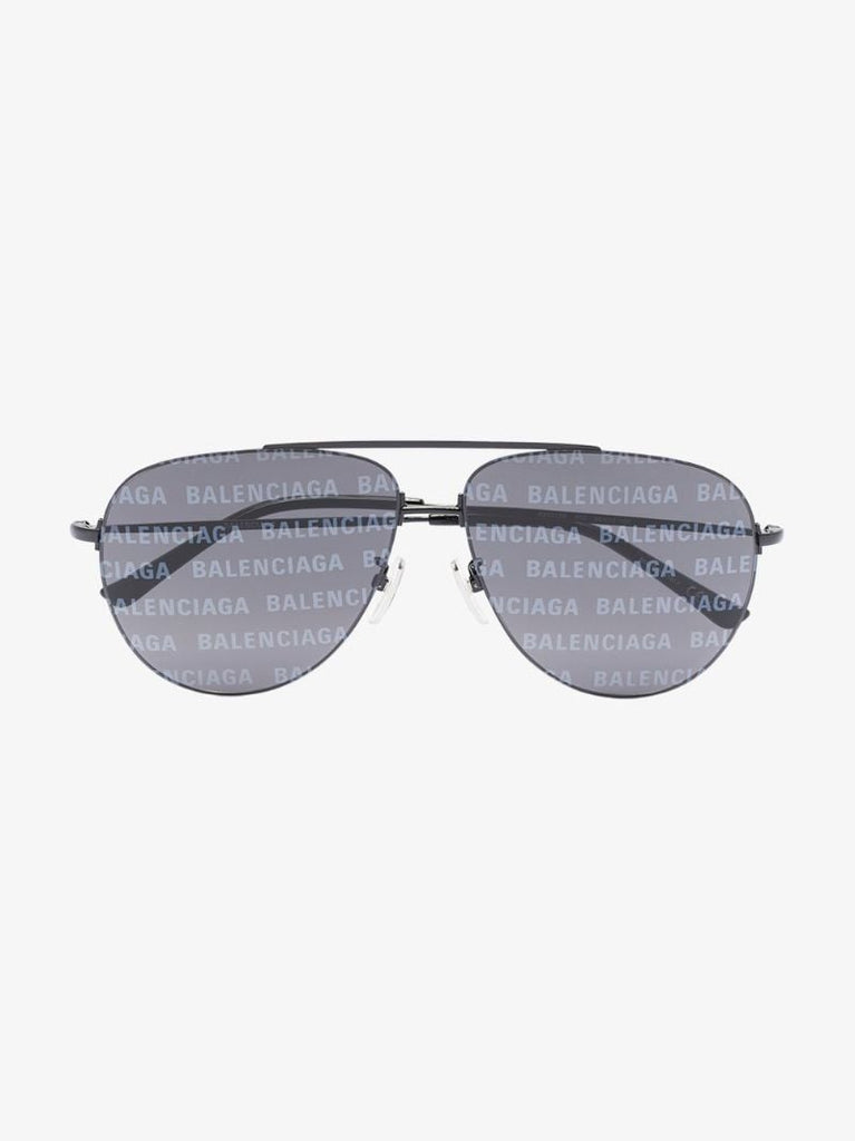 Black Logo Lens Aviator Sunglasses