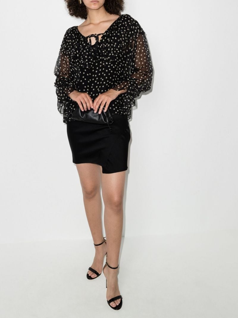 Ruffled Polka Dot Silk Blouse