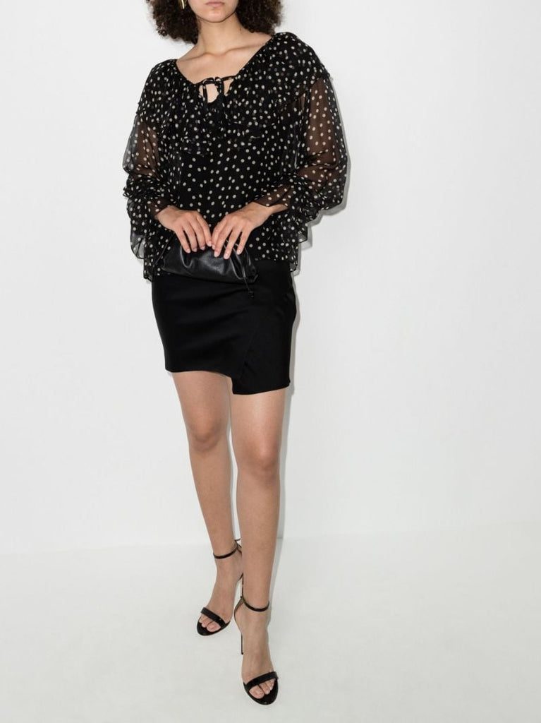 Ruffled Polka Dot Silk Blouse