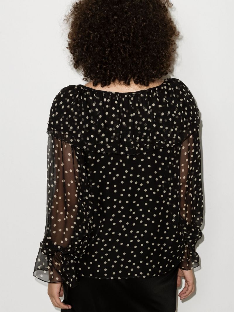 Ruffled Polka Dot Silk Blouse