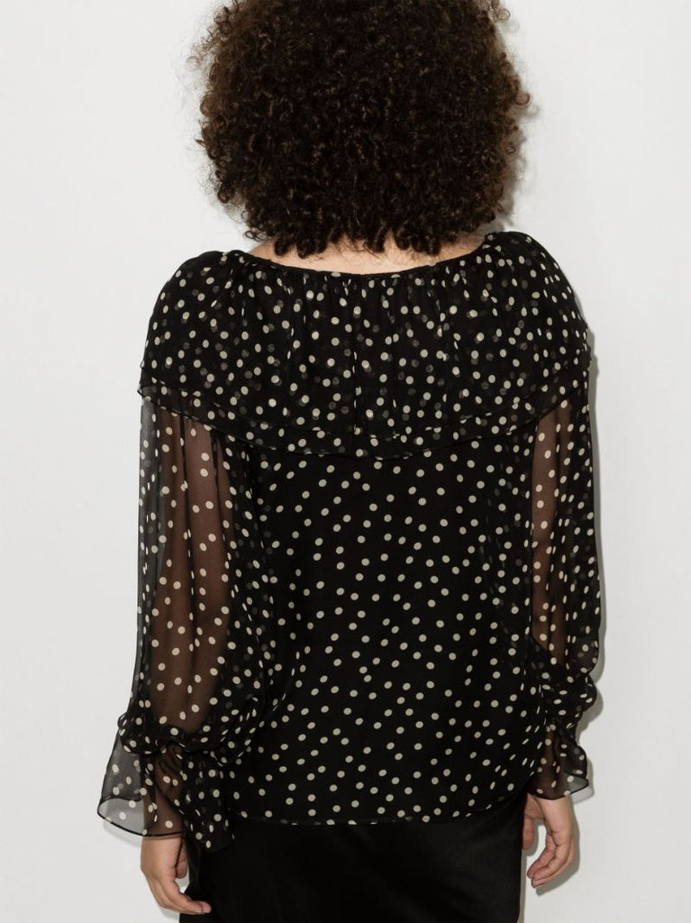 Ruffled Polka Dot Silk Blouse