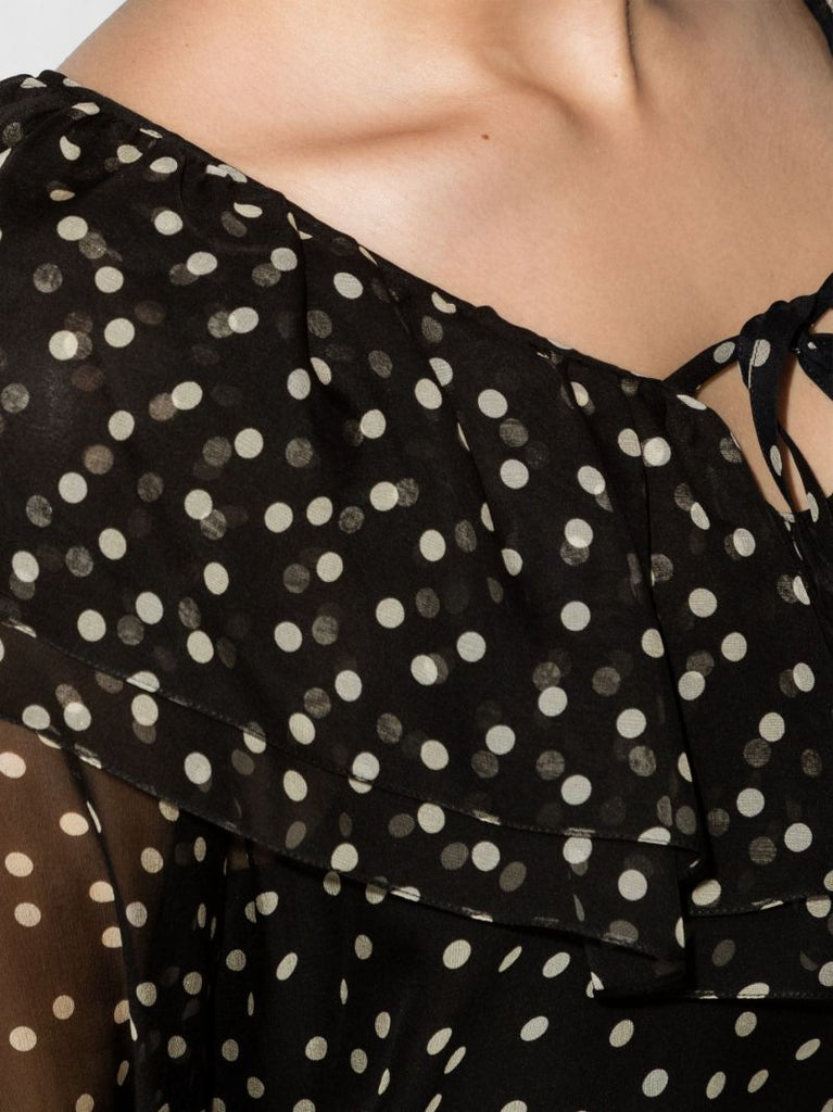 Ruffled Polka Dot Silk Blouse