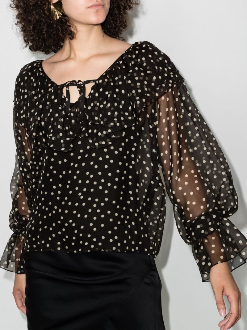 Ruffled Polka Dot Silk Blouse