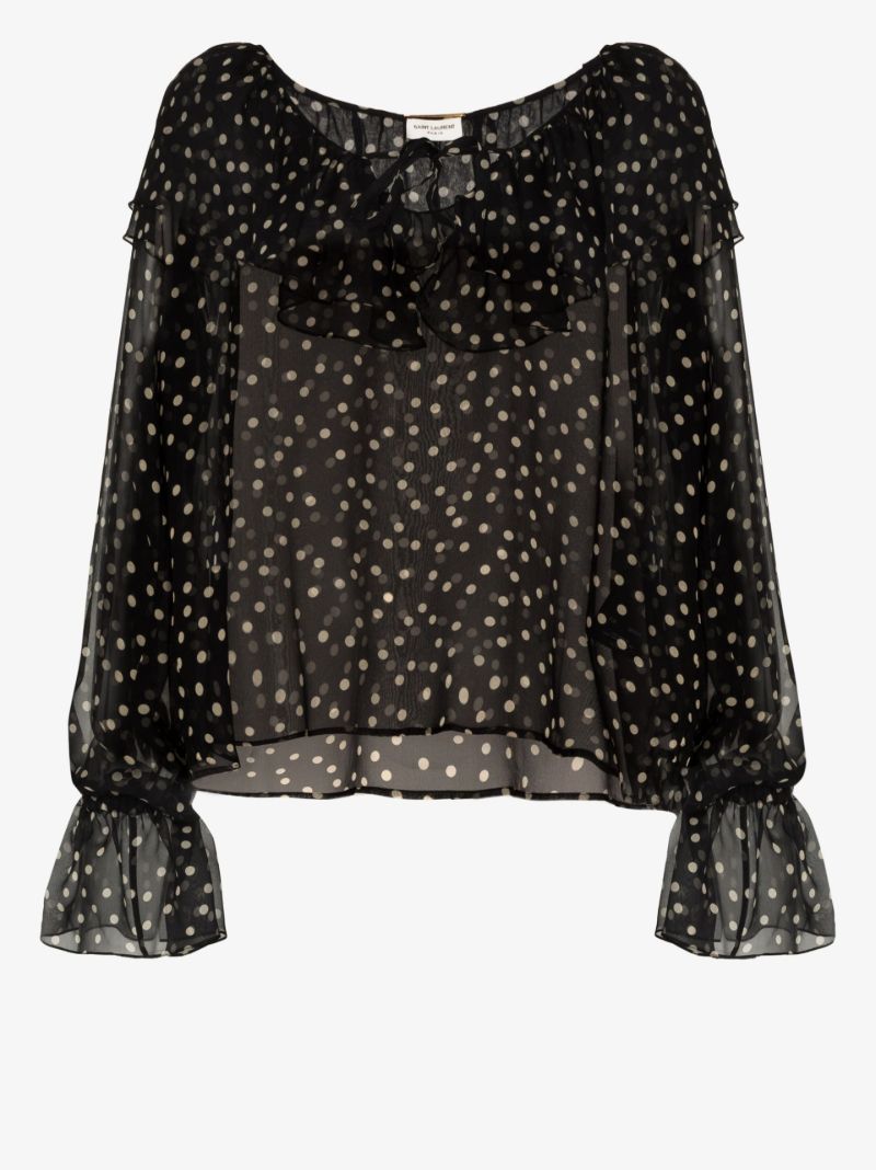 Ruffled Polka Dot Silk Blouse