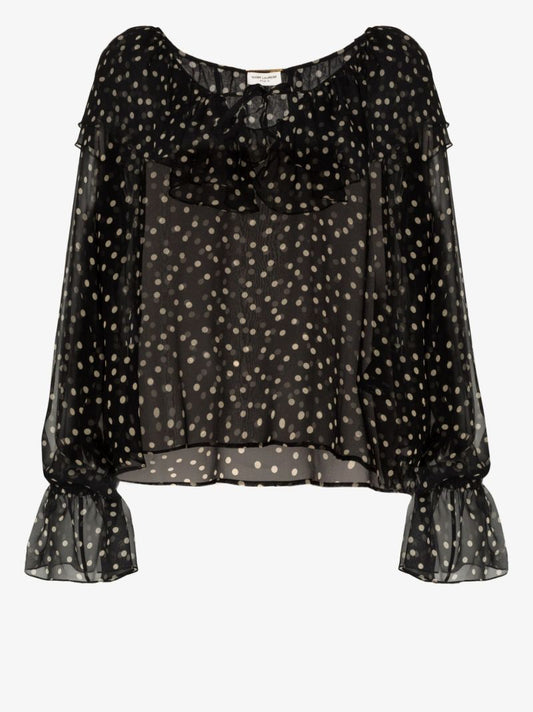 Ruffled Polka Dot Silk Blouse