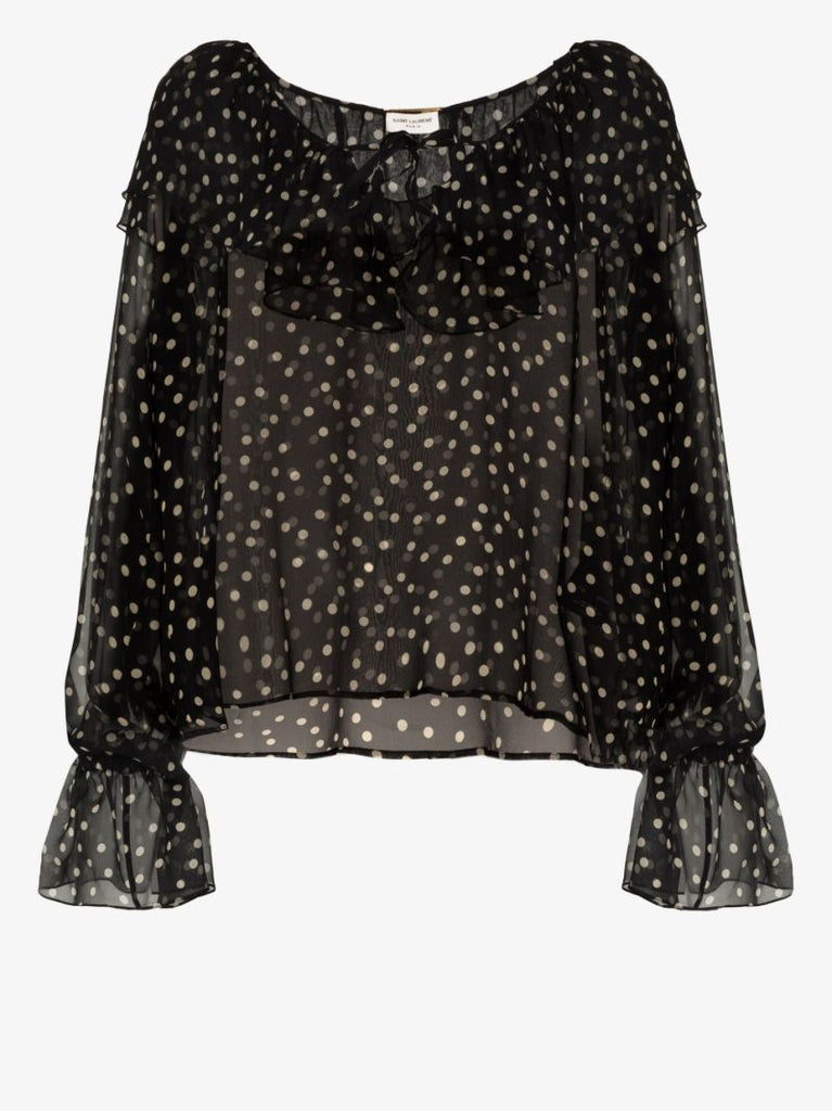 Ruffled Polka Dot Silk Blouse