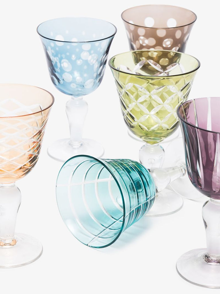 Multicolour Cuttings Wine Glass Set