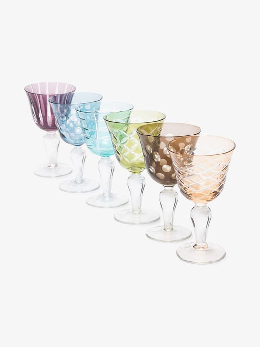 Multicolour Cuttings Wine Glass Set
