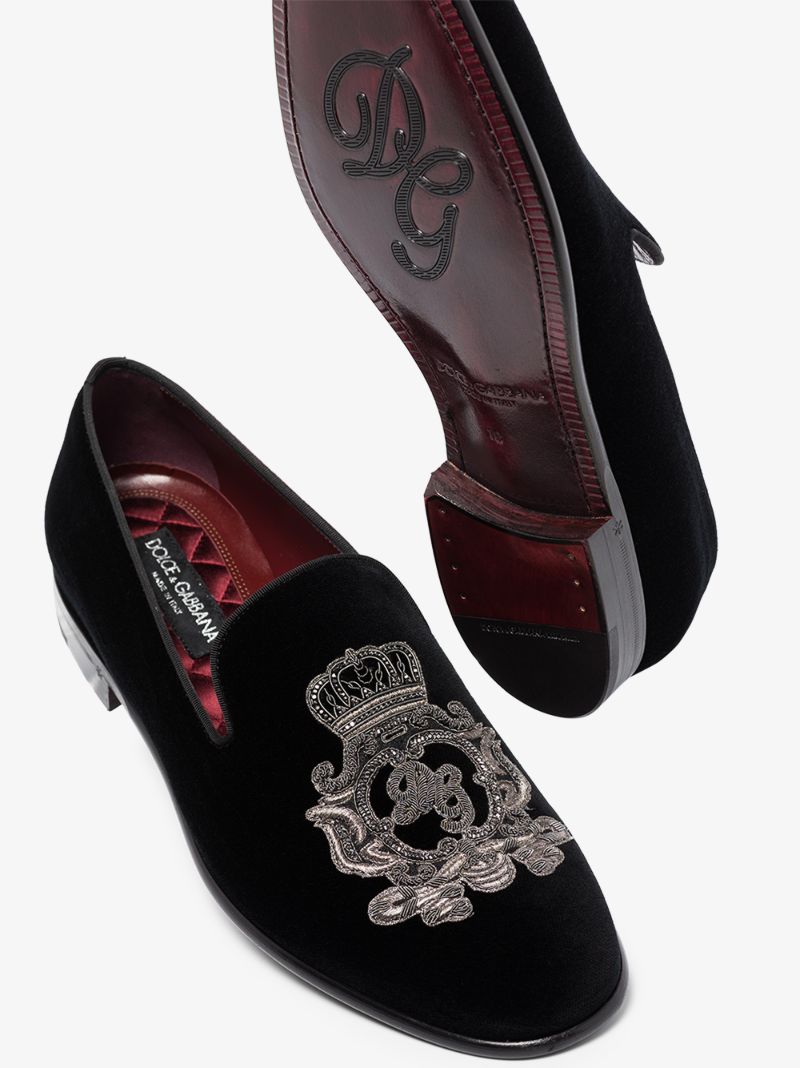 Black Coat of Arms Embroidered Loafers