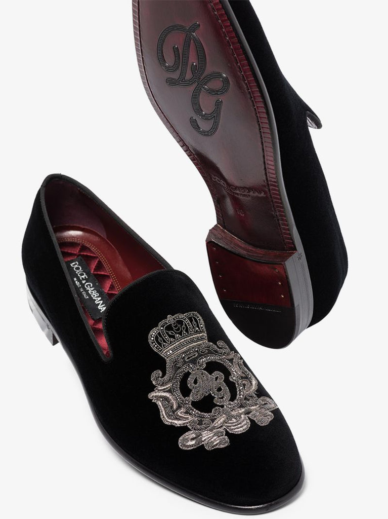 Black Coat of Arms Embroidered Loafers