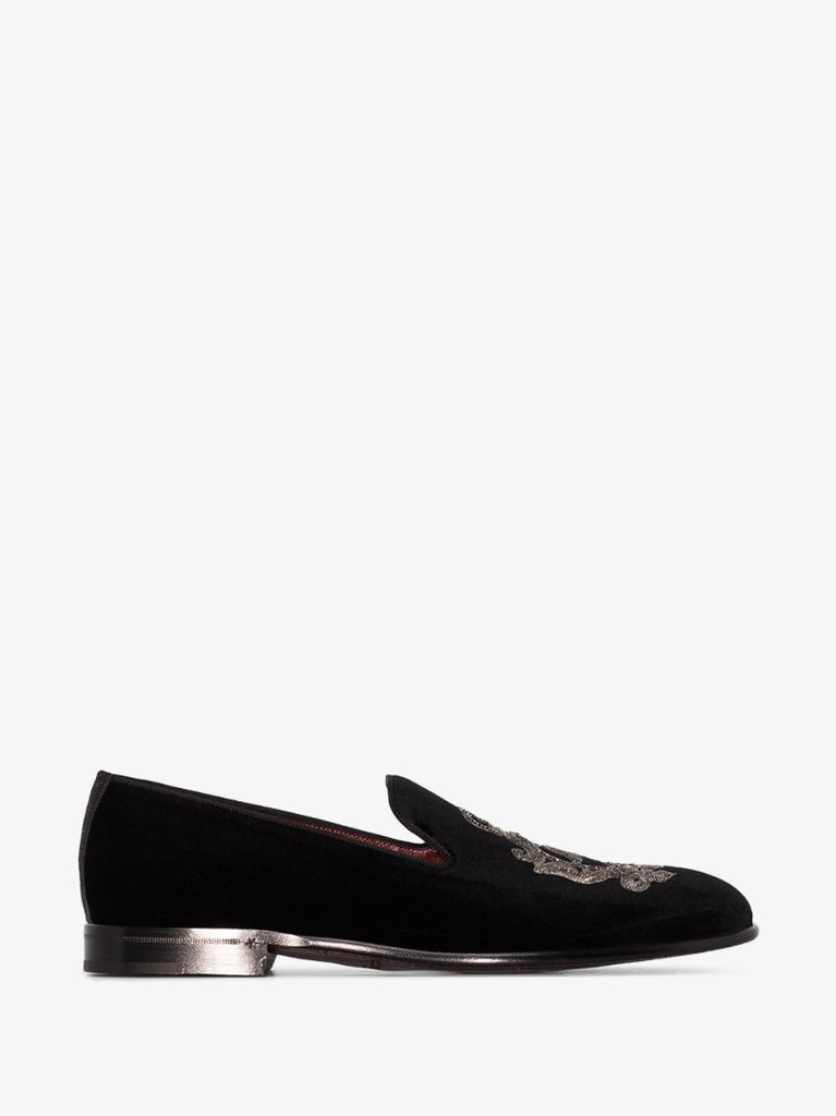 Black Coat of Arms Embroidered Loafers