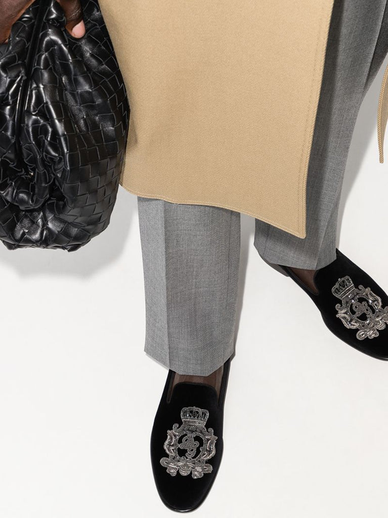 Black Coat of Arms Embroidered Loafers