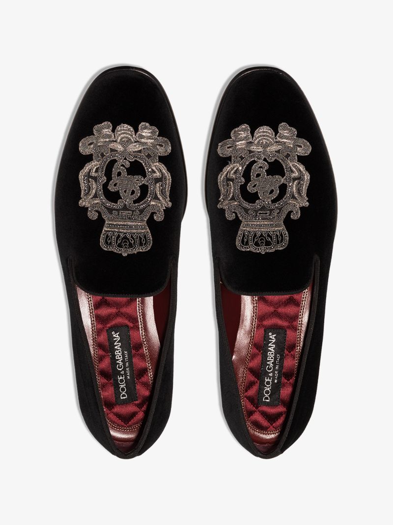 Black Coat of Arms Embroidered Loafers