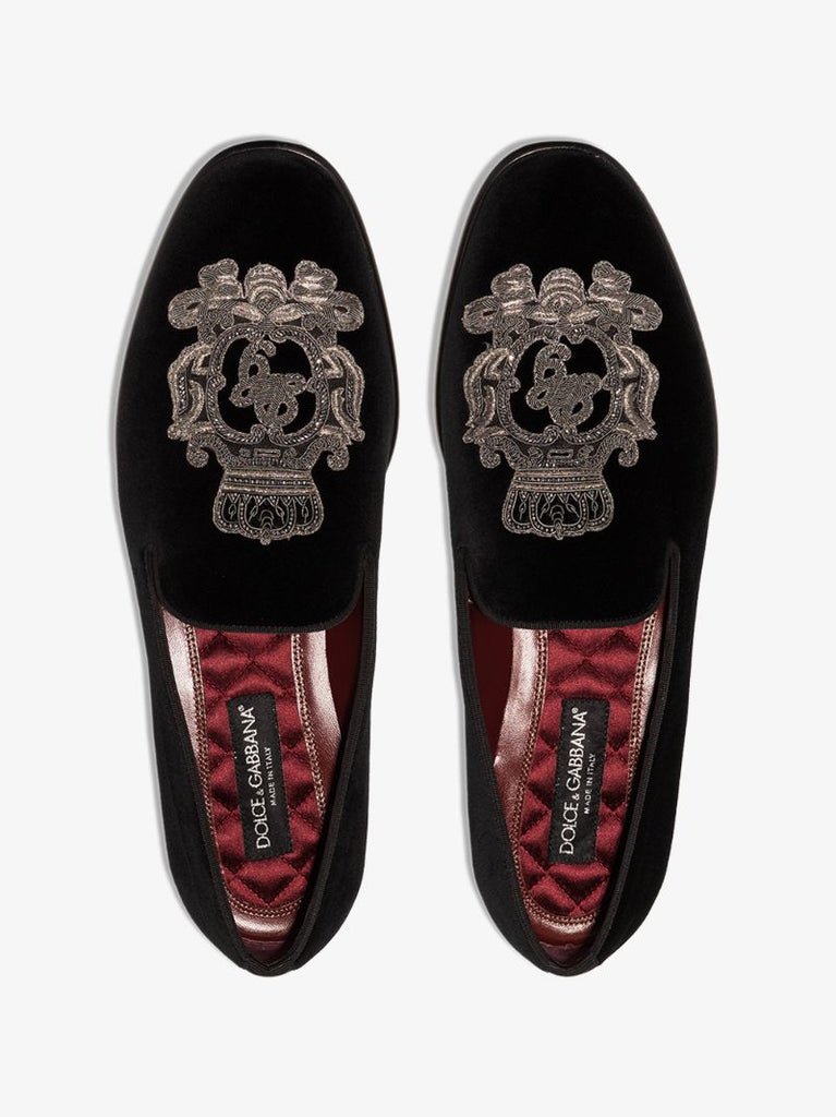 Black Coat of Arms Embroidered Loafers